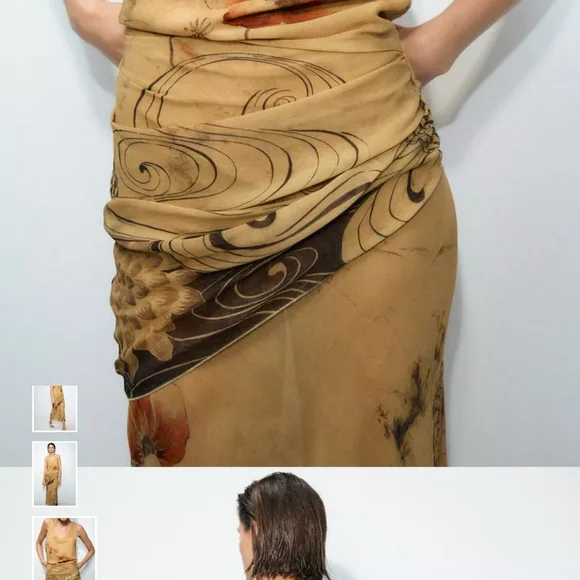 Zara Tan Floral Maxi Dress - Picture 4 of 16